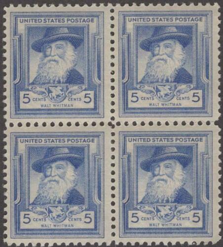 1940 Walt Whitman  Block of 4 5c Postage Stamps - Sc# 867 - MNH,OG