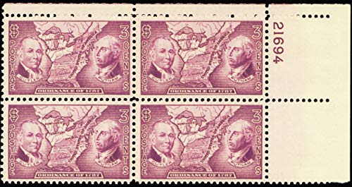 1937 Northwest Ordinance Plate Block of Four 3c Postage Stamps - Scott 795, MNH, OG