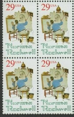 1994 Norman Rockwell Block of 4 29c Postage Stamps - Sc# 2839 - MNH, OG - DS163