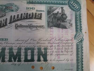 One 1889 Chicago & Eastern Illinois Railroad Stock Certificate - Read (FA101)