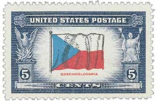1943 Flag of Czechoslovakia Single 5c Postage Stamp - Scott 910 - MNH, OG