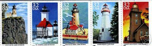 1995 Lighthouse Booklet Pane Of 5 32c Postage Stamps - Sc# 2969-2973 - MNH, OG - CX661