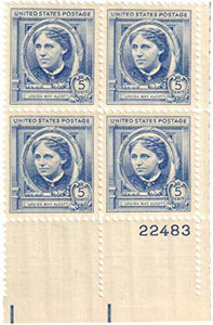 1940 Louisa May Alcott Plate Block of 4 5c Postage Stamps - Sc# 862 - MNH, OG