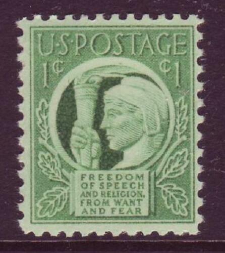 1943 Freedom Of Speech and Religion Single 1c Postage Stamp - Scott 908 - MNH, OG