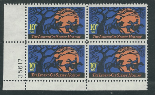 1974 Halloween Legend Of Sleepy Hollow Plate Block Of 4 10c Postage Stamps - MNH, OG - Sc# 1548 - CX325