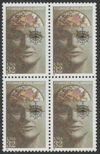1996 Fulbright Scholarship Block Of 4 32c Postage Stamps - Sc# 3065 - MNH - CX821