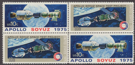 1975 Space Apollo Soyuz Block of 4 10c Postage Stamps - MNH, OG - Scott 1569