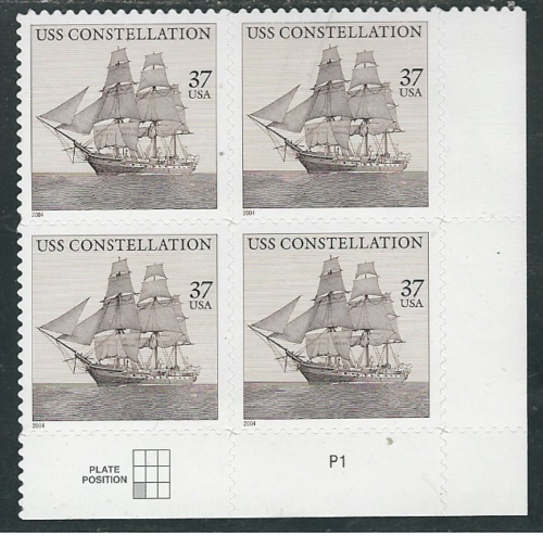 2004 U.S.S. Constellation Plate Block of 4 37c Postage Stamps - MNH, OG - Scott 3869
