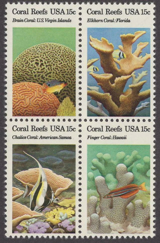 1980 Coral Reefs Block Of 4 15c Postage Stamps Scott 1827-1830 - CW205