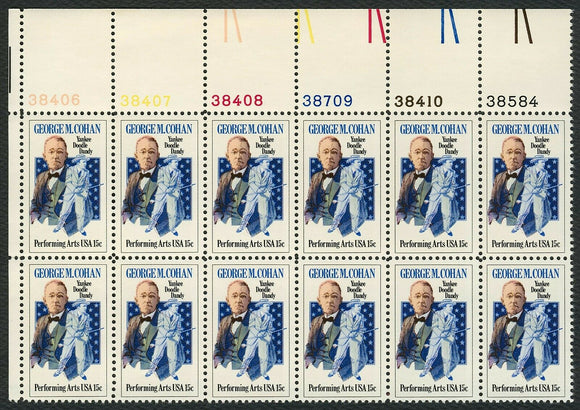 1978 George M. Cohan Plate Block Of 12 15c Postage Stamps - Sc# 1756 - MNH, OG - CT76a