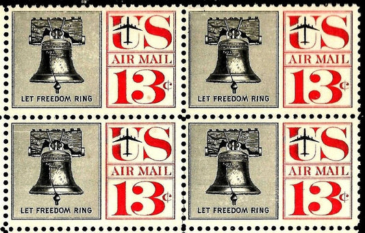 1961 Let Freedom Ring Liberty Bell Block of 4 13c Postage Stamps - MNH, OG - Scott C62 - BC28a