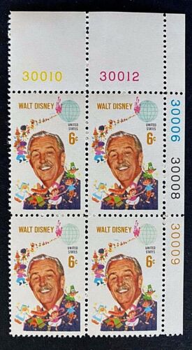 1968 Walt Disney Plate Block Of 4 6c Postage Stamps - MNH, OG - Scott 1355 - CX345