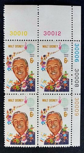 1968 Walt Disney Plate Block Of 4 6c Postage Stamps - MNH, OG - Sc# 1355 - CX345