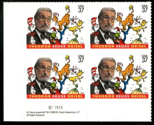 2004 Dr. Seuss Plate Block of 4 37c Postage Stamps - Scott 3835 - MNH - CX798