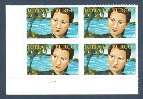 2010 Julia Burgos Plate Block of 4 44c Postage Stamps - MNH, OG - Sc# 4476