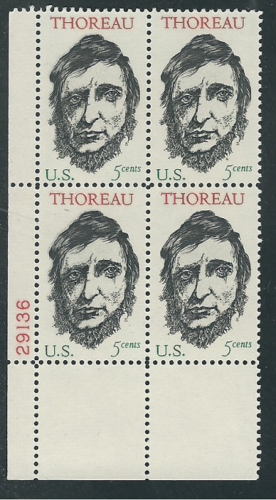 1967 Henry David Thoreau Plate Block Of 4 5c Postage Stamps - MNH, OG - Scott 1327`- CX229