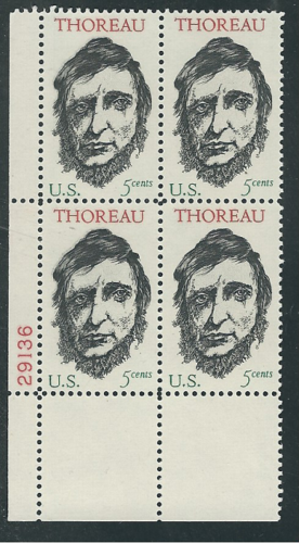 1967 Henry David Thoreau Plate Block Of 4 5c Postage Stamps - MNH, OG - Sc# 1327`- CX229