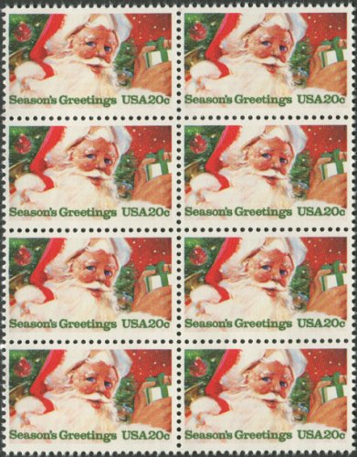 1983 Santa Claus Christmas Postage/Stickers - Block of 8  20c Postage Stamps - Scott 2064