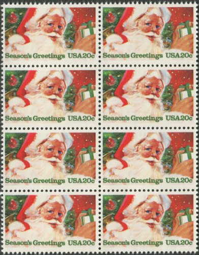 1983 Santa Claus Christmas Postage/Stickers - Block of 8  20c Postage Stamps - Sc# 2064