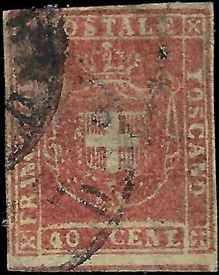 VEGAS - 1860 Tuscany, Italy Scott 21 40c - Used Verified WM 184 -4 Margins- (FE63)