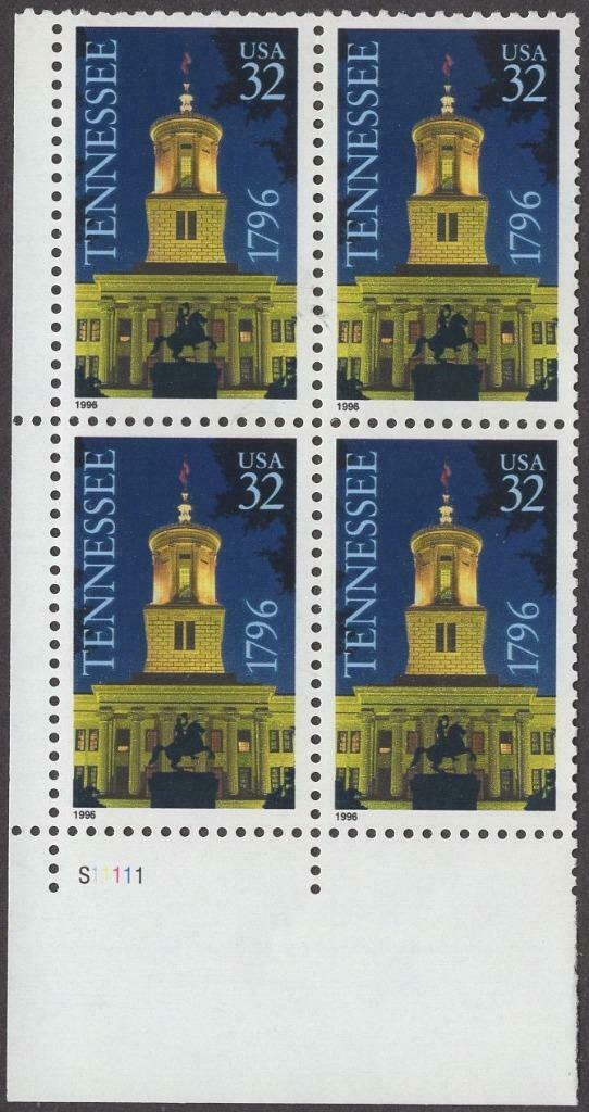 1996 Tennessee Statehood Plate Block of 4 32c Postage Stamps - MNH, OG - Sc# 3070