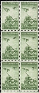 1945 Battle Of Iwo Jima - WWII - Block of 6 - 3 cent Postage Stamps - MNH, OG - Sc# 929
