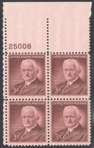 1954 George Eastman Plate Block of 4 3c Postage Stamps - MNH, OG - Scott 1062