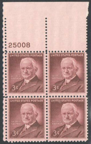 1954 George Eastman Plate Block of 4 3c Postage Stamps - MNH, OG - Sc# 1062