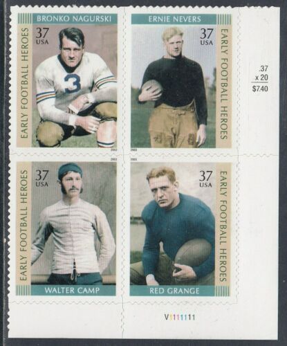 2003 Early Football Plate Block Of 4 37c Postage Stamps - MNH - Scott 3808-3811 - DR116