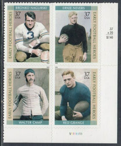 2003 Early Football Plate Block Of 4 37c Postage Stamps - MNH - Sc# 3808-3811 - DR116