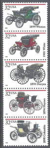 1995 Antique Automobiles Cars Strip Of 5 32c Postage Stamps - Sc# 3019-3023, MNH, OG - CW354