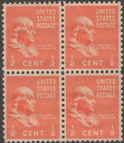1938 Benjamin Franklin Block of 4 1/2c Postage Stamps -Scott 803 - MNH,OG