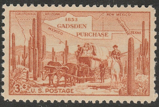 1953 Gadsden Purchase Single 3c Postage Stamp  - Scott 1028 -  MNH,OG