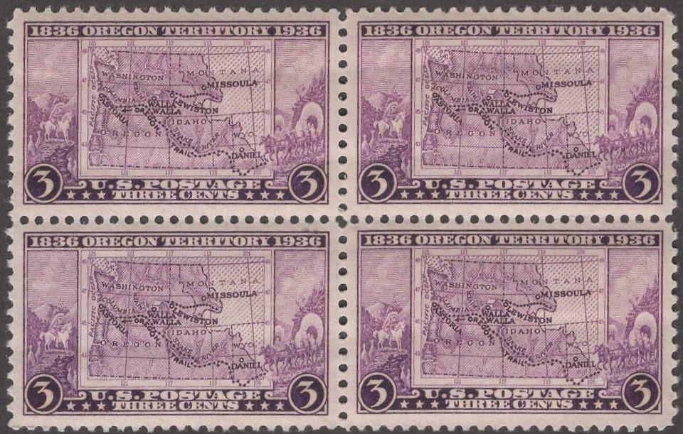 1936 Oregon Territory Centennial Block of 4 3 ¢ Postage Stamps  - Scott 783 -  MNH,OG
