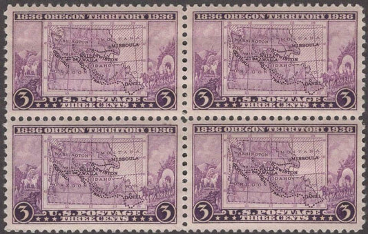 1936 Oregon Territory Centennial Block of 4 3 ¢ Postage Stamps  - Scott 783 -  MNH,OG