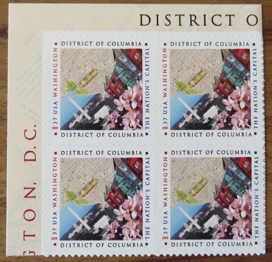 2003 District of Columbia Block of 4 37c Postage Stamps - MNH, OG - Scott 3813