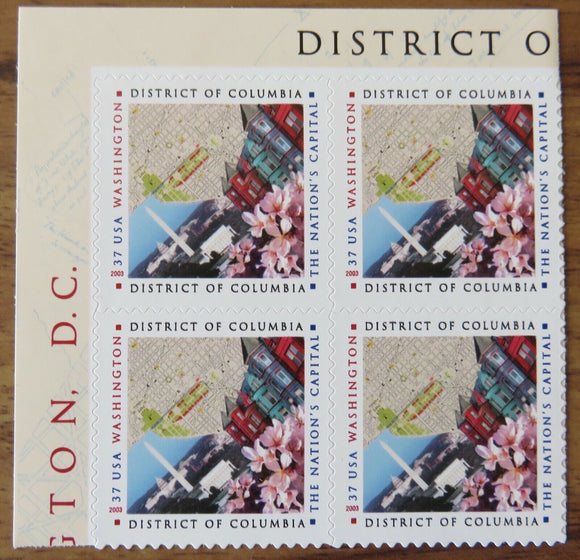 2003 District of Columbia Block of 4 37c Postage Stamps - MNH, OG - Sc# 3813