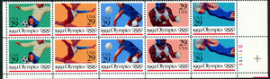 US Postage Stamps, 1992, Summer Olympics, S# 2637-41, Plate Block of 10, MNH