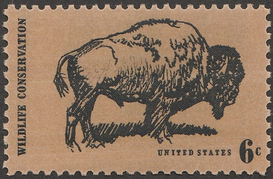 1970 Wildlife Conservation  American Buffalo Single 6c Postage Stamp  - Scott 1392 -  MNH,OG