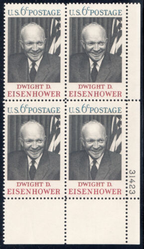 1969 Dwight D EisenhowerPlate Block Of 4 6c Postage Stamps - MNH, OG - Scott 1383 - CX363