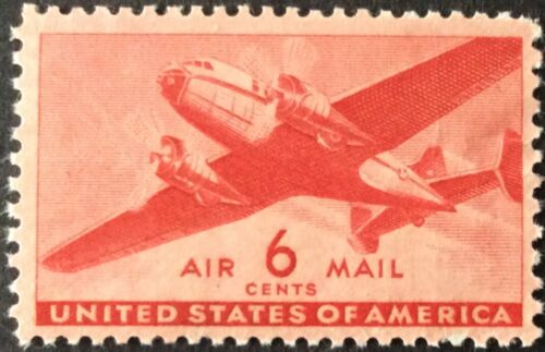 1941-44 "Transport Plane Single 6c Airmail Postage Stamp  - Scott C25 -   MNH,OG