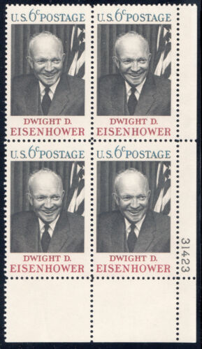 1969 Dwight D EisenhowerPlate Block Of 4 6c Postage Stamps - MNH, OG - Sc# 1383 - CX363