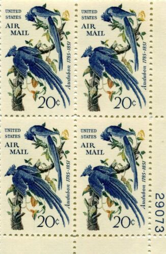 1967 Audubon Columbia Jays Plate Block of 4 20c Air Mail Postage Stamps - Scott C71 -  MNH,OG